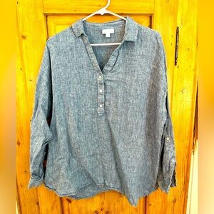 J Jill Love Linen 100% Linen Pullover Relaxed Fit Blue-Gray Top Size L Petite